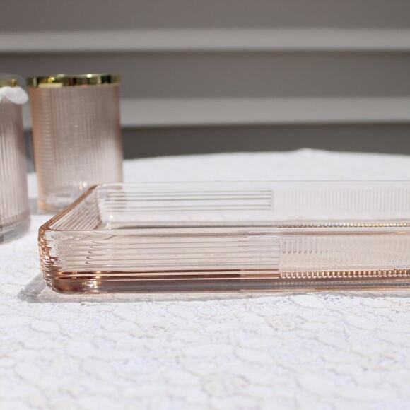 Apothecary Home Bathroom 5 Pc Colored Glass Accessory Collection Peachy Gold - Picture 16 of 16